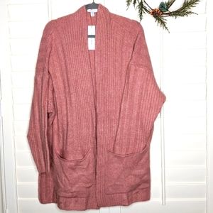 NWT Topshop long oversized cardigan pink slouchy chunky knit sweater size M